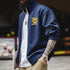 Color-Block Embroidered College Jacket – Spring Zip-Up Retro Hoodie